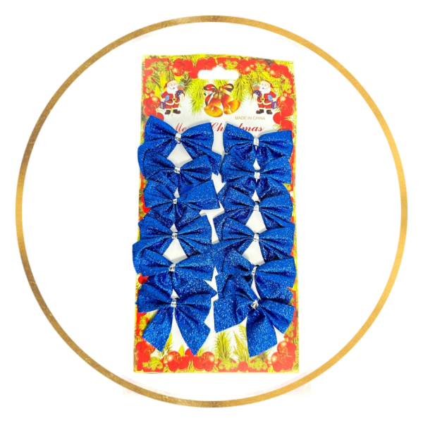 Бантик на ялинку Блиск (синій) 12шт