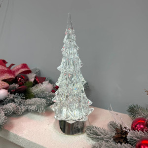 Новорічний ліхтар світильник нічник 31см Ялинка прозора з живленням на батарейках