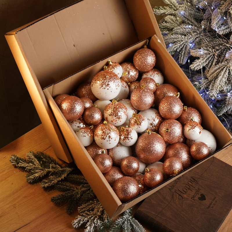 Новорічні кулі 40 шт Мікс Бите Скло Рожевий Білий Набір новорічних куль