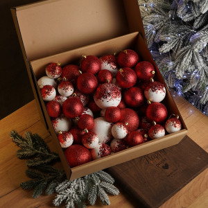 Новорічні кулі 40 шт Мікс Бите Скло Червоний Білий Набір новорічних куль