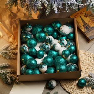 Новорічні кулі 40 шт Мікс Бите Скло Смарагдовий Білий Набір новорічних куль