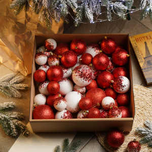 Новорічні кулі 40 шт Мікс Бите Скло Червоний Білий Набір новорічних куль