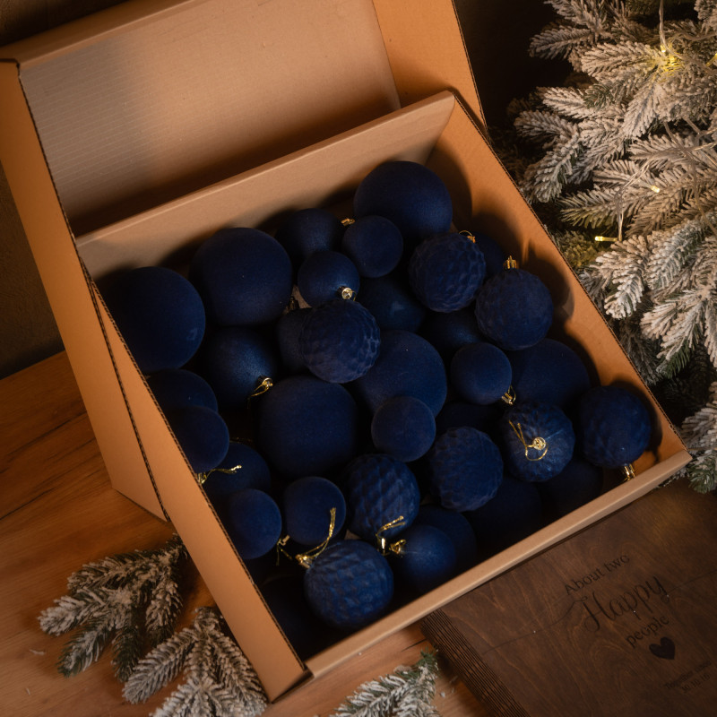 Новорічні кулі 40 шт Мікс Бархат Оксамит Джинсовий Набір новорічних куль