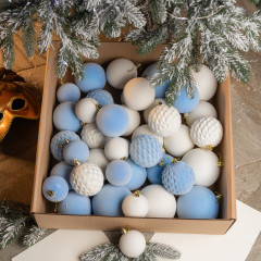 Новогодние шары 40 шт Микс Бархат Оксамит Голубой Белый Набор новогодних шаров Новогодние шары 40 шт Микс Бархат Оксамит Голубой Белый Набор новогодних шаров