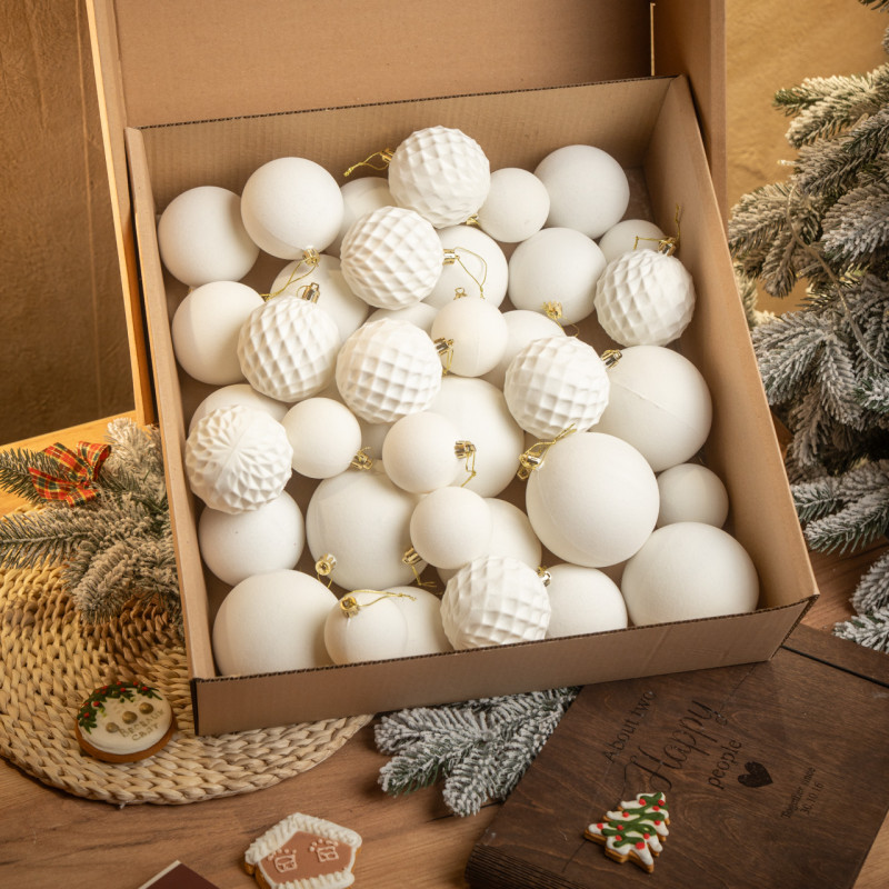 Новорічні кулі 40 шт Мікс Бархат Оксамит Білий Набір новорічних куль