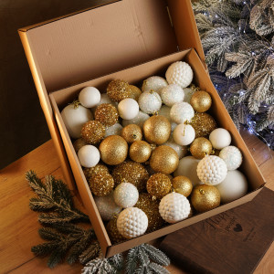 Новорічні кулі 40 шт Мікс Блиск Золотий Білий Набір новорічних куль