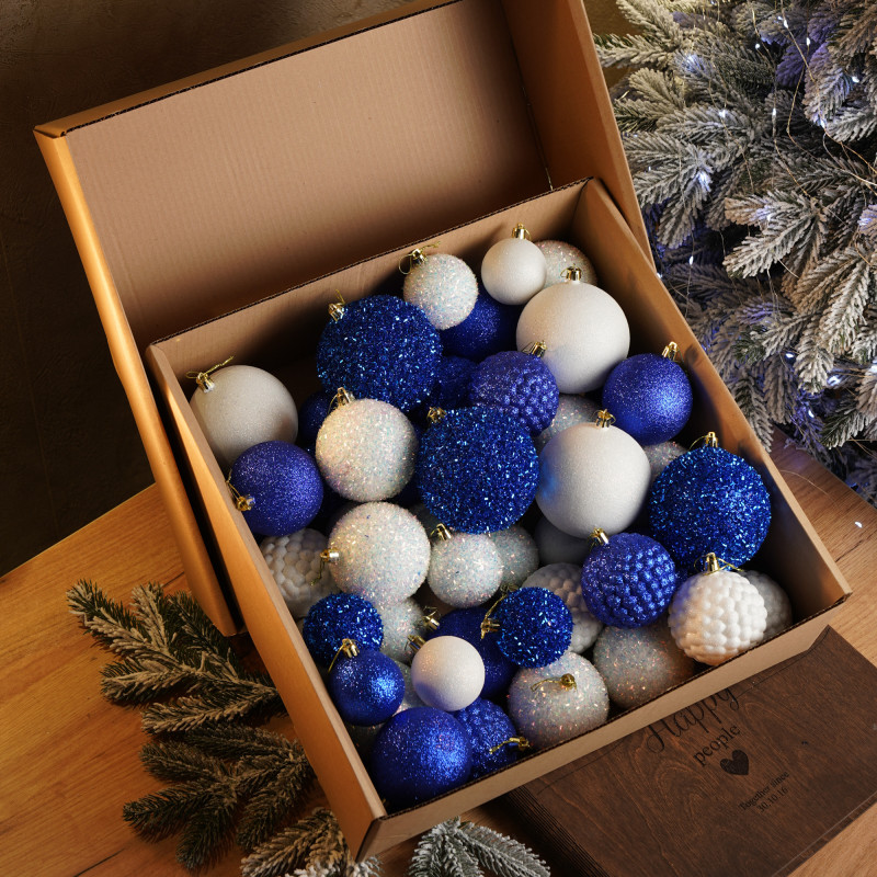 Новорічні кулі 40 шт Мікс Блиск Синій Білий Набір новорічних куль