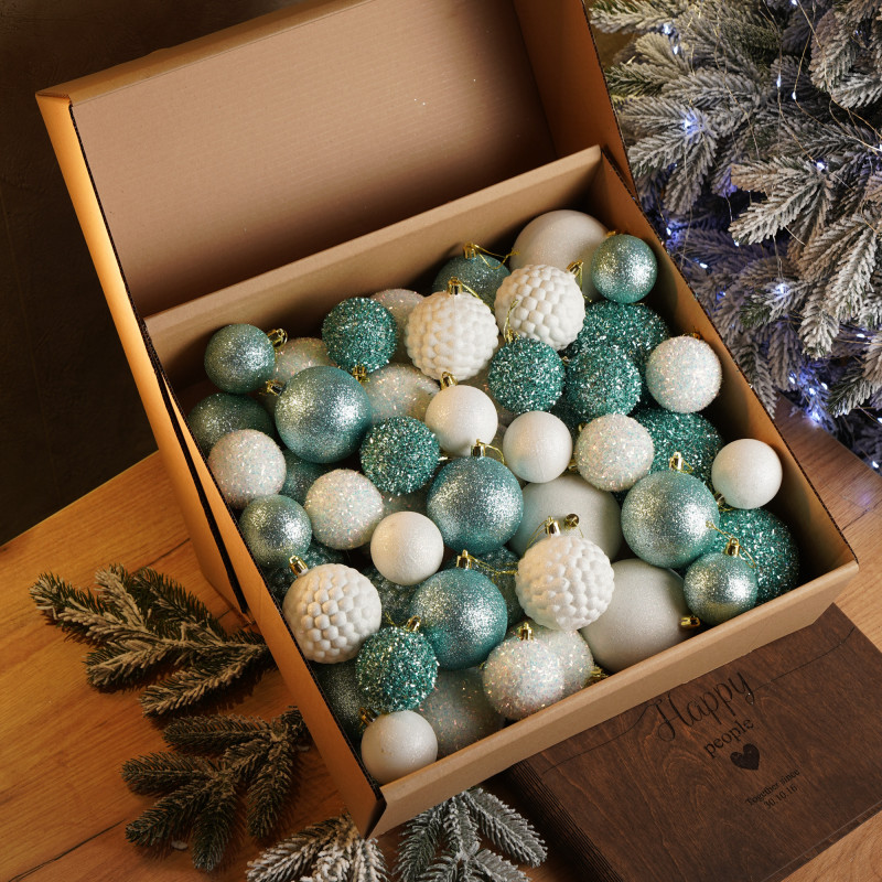 Новорічні кулі 40 шт Мікс Блиск М'ятний Білий Набір новорічних куль Новорічні кулі 40 шт Мікс Блиск М'ятний Білий Набір новорічних куль