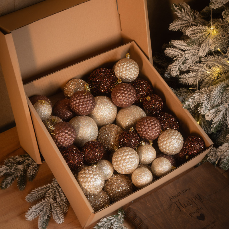 Новорічні кулі 40 шт Мікс Блиск Бежевий Білий Набір новорічних куль