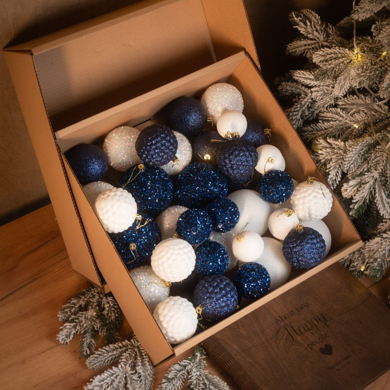 Новорічні кулі 40 шт Мікс Блиск Джинсовий Білий Набір новорічних куль