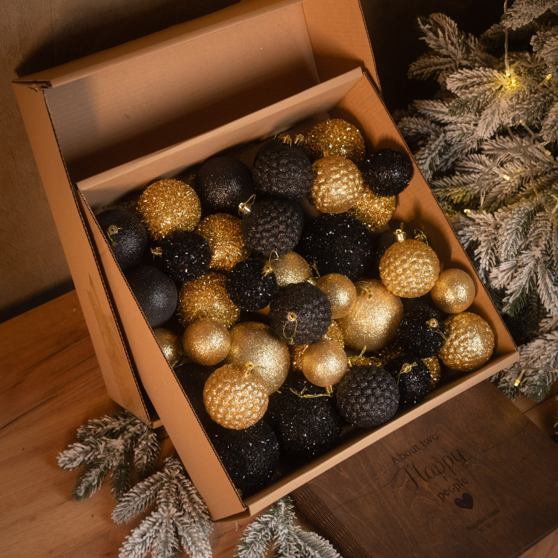 Новорічні кулі 40 шт Мікс Блиск Золотий Чорний Набір новорічних куль
