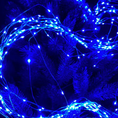 Гирлянда конский хвост 20 нитей, 2.4м, 460LED (синяя, на белом)