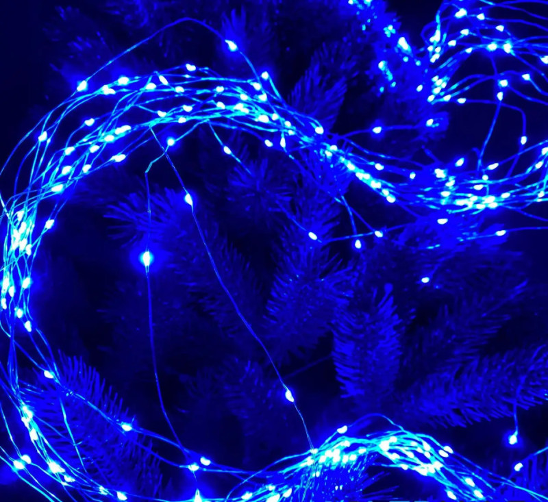 Гирлянда конский хвост 20 нитей, 2.4м, 460LED (синяя, на белом)