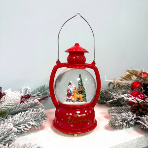 Новорічний ліхтар куля світильник нічник музичний 21см Санта, червоний, на батарейках в комплеті