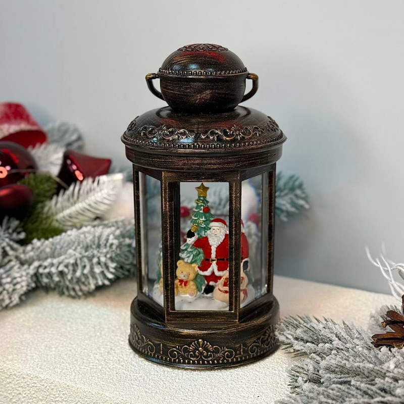 Новорічний ліхтар світильник нічник музичний 21см санта, ведмедик та ялинка з USB живленням, на батарейках