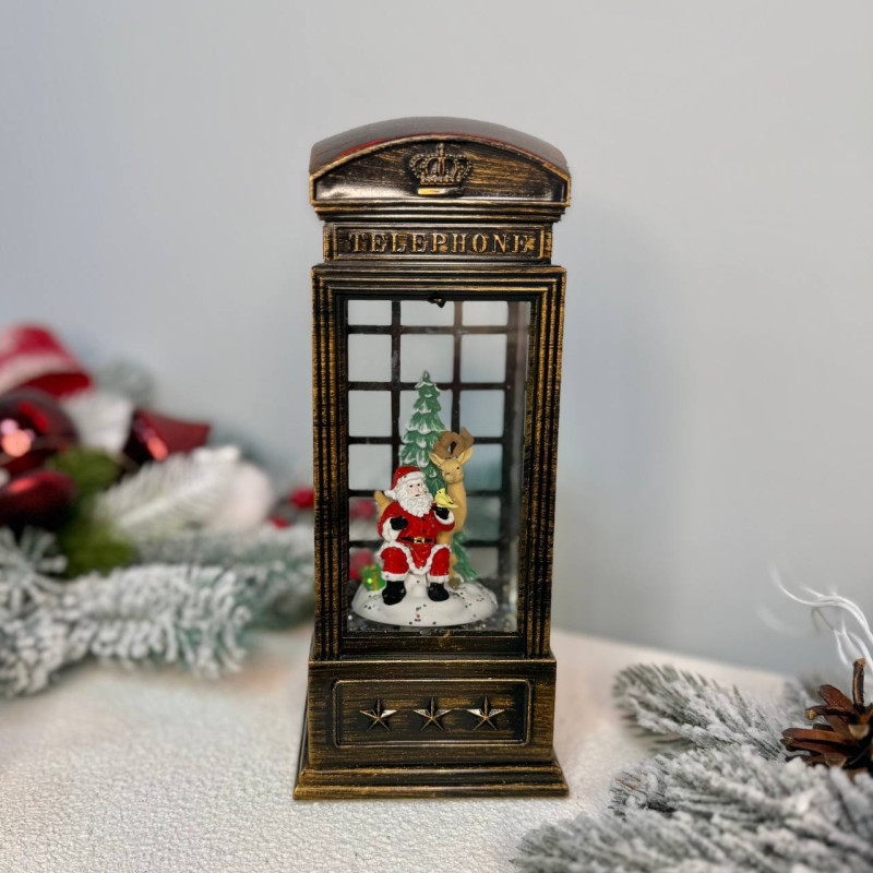 Новорічний ліхтар світильник нічник музичний 22х8см Таксофон з USB живленням 