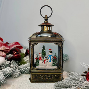 Новорічний ліхтар світильник нічник музичний 23см Сніговики з USB живленням