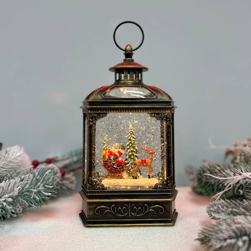 Новорічний ліхтар світильник нічник музичний 27см Санта з USB живленням та на батарейках