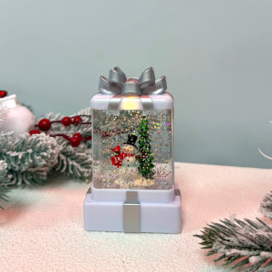 Новорічний ліхтар нічник 12см Подарунок №2 на батарейках у комплекті