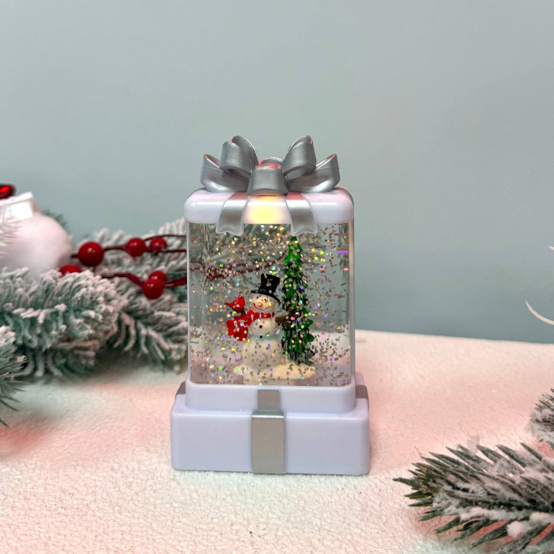 Новорічний ліхтар нічник 12см Подарунок №2 на батарейках у комплекті