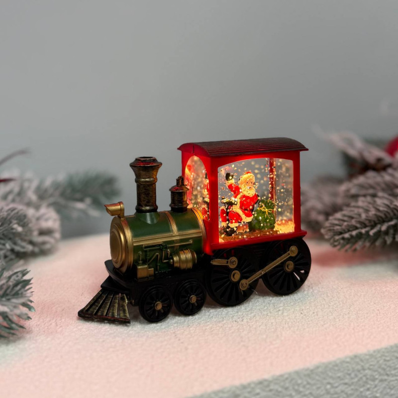 Новорічний ліхтар світильник нічник Потяг 25см  з USB живленням та на батарейках