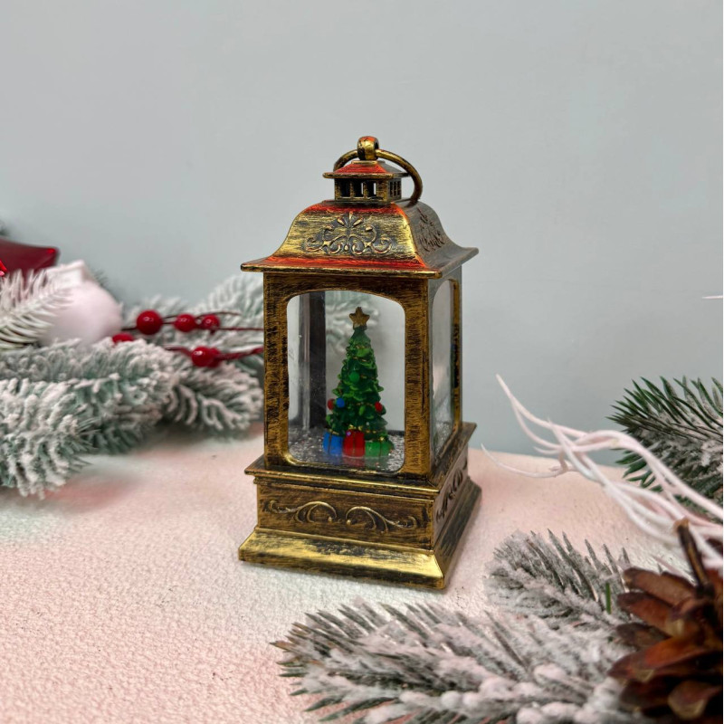 Новорічний ліхтар нічник 15см  з ялиночкою всередині на батарейках 