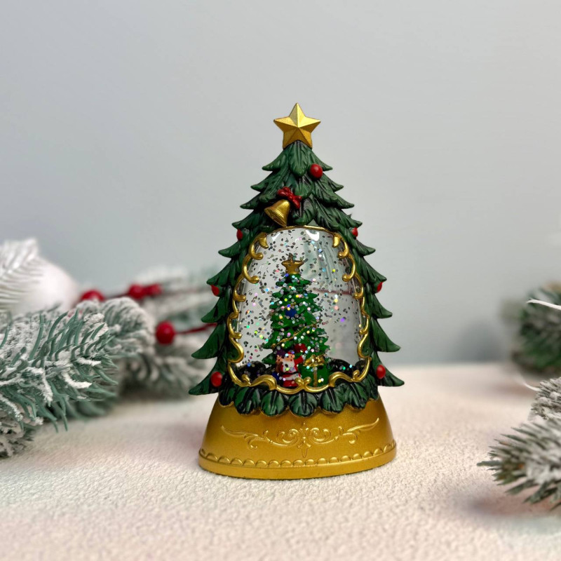 Новорічний ліхтар нічник у формі 15см Ялинка №3 зі ялинкою всередині 15см на батарейках у комплекті