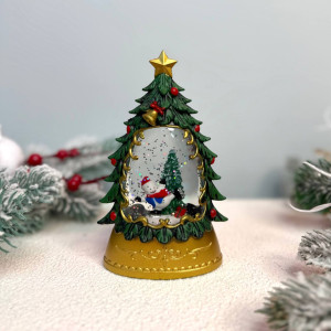Новорічний ліхтар нічник у формі 15см Ялинка №1 з сніговиком всередині 15см на батарейках у комплекті