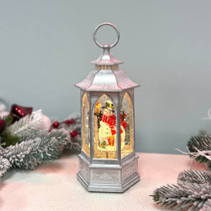 Новорічний ліхтар світильник нічник музичний 22см Сніговик 22см з USB живленням 