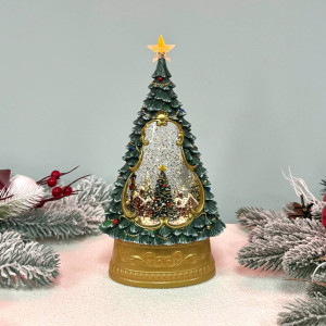 Новорічний ліхтар світильник нічник музичний 26см Ялинка з USB живленням та батарейками