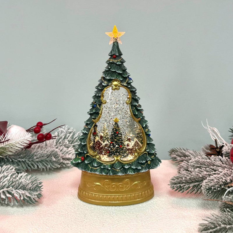 Новорічний ліхтар світильник нічник музичний 26см Ялинка з USB живленням та батарейками