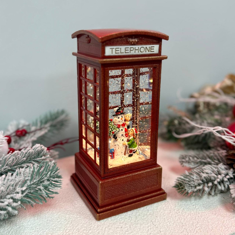 Новорічний ліхтар світильник нічник музичний 20х8см Таксофон з USB живленням та на батарейках