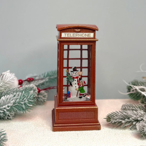 Новорічний ліхтар світильник нічник музичний 20х8см Таксофон з USB живленням та на батарейках