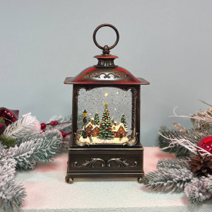 Новорічний ліхтар світильник нічник музичний 26х13см Ялиночки з USB живленням
