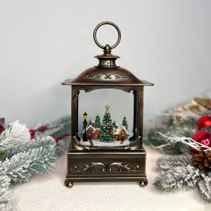 Новорічний ліхтар світильник нічник музичний 26х13см Ялиночки з USB живленням