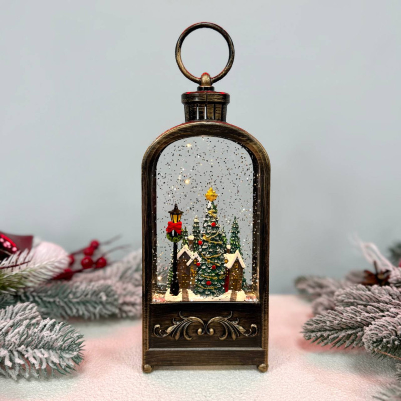 Новорічний ліхтар світильник нічник музичний 28см з USB живленням та на батарейках