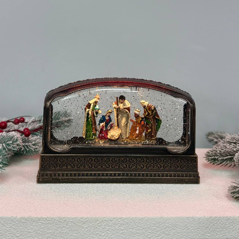 Новорічний ліхтар світильник нічник музичний 23х15см Вертеп з USB живленням та на батарейках