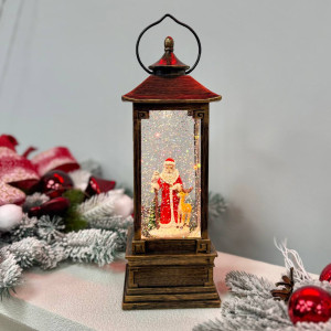 Новорічний ліхтар світильник нічник музичний 30см Санта з оленем 30см з USB живленням