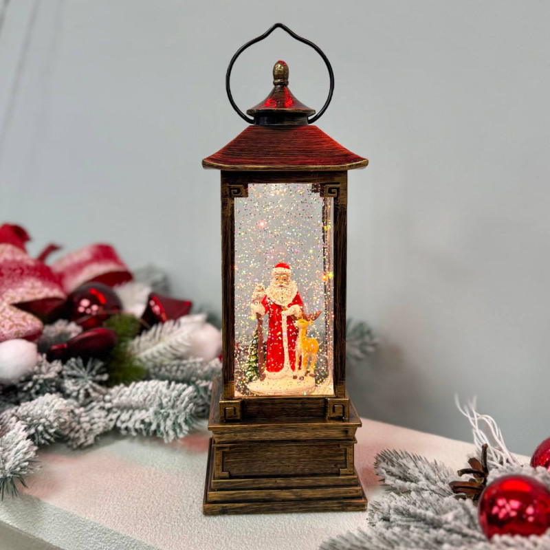 Новорічний ліхтар світильник нічник музичний 30см Санта з оленем 30см з USB живленням