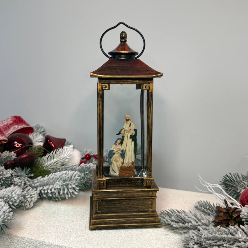 Новорічний ліхтар світильник нічник музичний 32см Релігійний з USB живленням, на батарейках