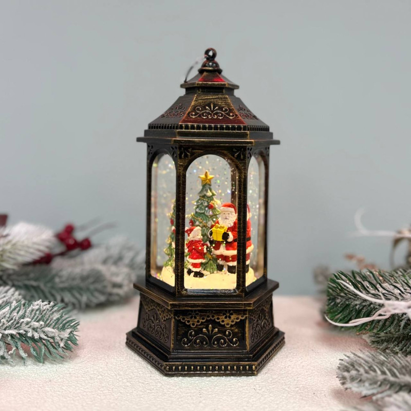 Новорічний ліхтар світильник нічник музичний 24см з USB живленням батарейках в комплеті