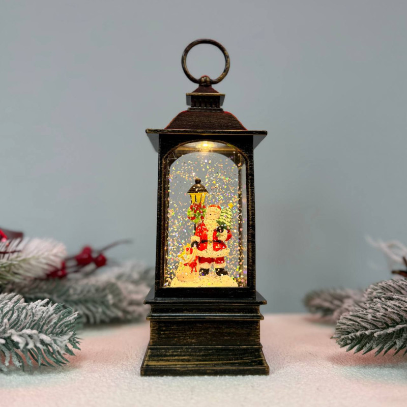 Новорічний ліхтар світильник нічник музичний 20х8см Санта з ялинкою з USB живленням 