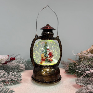 Новорічний ліхтар світильник нічник музичний 20см Санта на батарейках