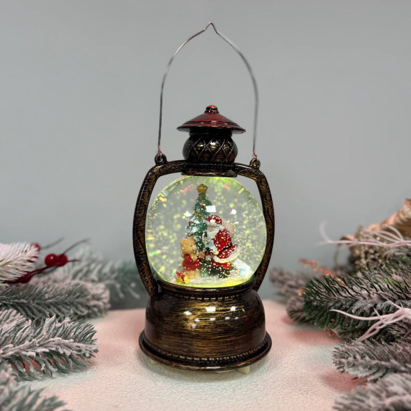 Новорічний ліхтар світильник нічник музичний 20см Санта на батарейках