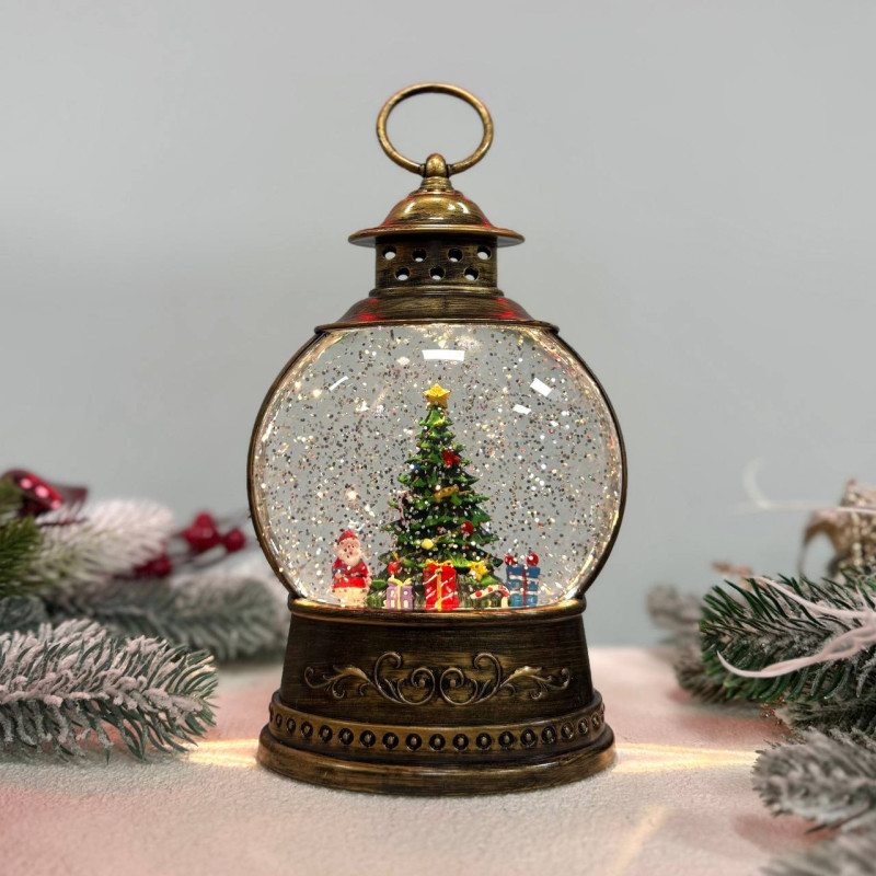 Новорічний ліхтар світильник нічник музичний 22х13см Ялинка з USB живленням та на батарейках