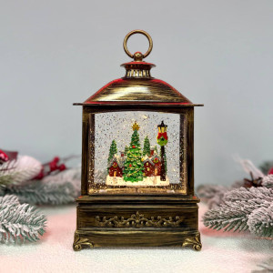 Новорічний ліхтар світильник нічник музичний 25см з USB живленням та на батарейках