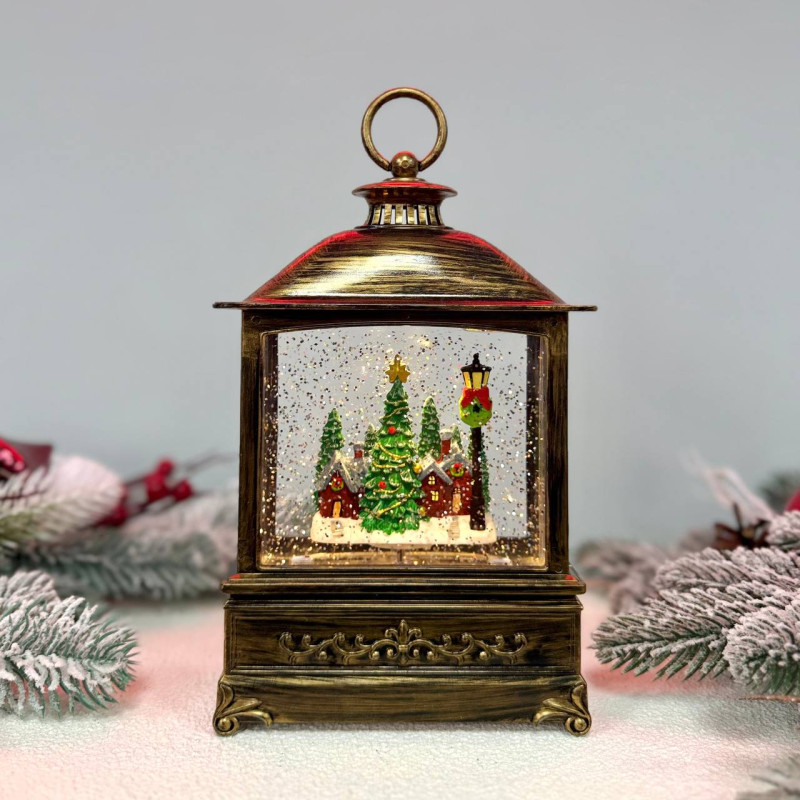 Новорічний ліхтар світильник нічник музичний 25см з USB живленням та на батарейках