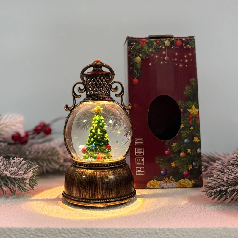 Новогодний фонарь ночник мини Санта 16см на батарейках с USB питанием