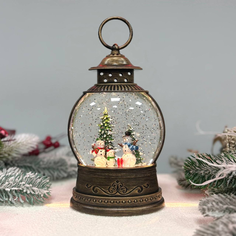 Новорічний ліхтар світильник нічник музичний 25см з USB живленням та на батарейках