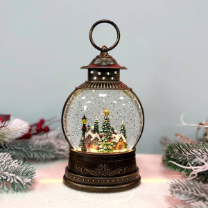 Новорічний ліхтар світильник нічник музичний 25см з USB живленням та на батарейках